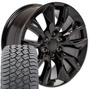 20" Replica Wheels fit Chevrolet Silverado 1500 - CV32 Gloss Black 20x9, Sailun Tires Set