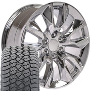 20" Replica Wheels fit Chevrolet Silverado 1500 - CV32 Chrome 20x9, Sailun Tires Set
