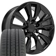 22" Replica Wheels fit Chevrolet Silverado 1500 - CV32 Gloss Black 22x9, Bridgestone Tires Set