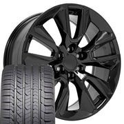 22" Replica Wheels fit Chevrolet Silverado 1500 - CV32 Gloss Black 22x9, Goodyear Tires Set