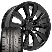 22" Replica Wheels fit Chevrolet Silverado 1500 - CV32 Gloss Black 22x9, Goodyear Tires Set