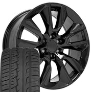 22" Replica Wheels fit Chevrolet Silverado 1500 - CV32 Gloss Black 22x9, Ironman Tires Set