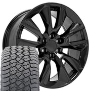 22" Replica Wheels fit Chevrolet Silverado 1500 - CV32 Gloss Black 22x9, Sailun Tires Set