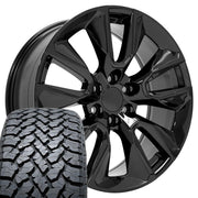 Set(4) 22x9 CV32 Gloss Black - 6x139.7 +28ET with 285/45r22 TBB TS-37 AT Tires