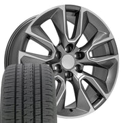 22" Replica Wheels fit Chevrolet Silverado 1500 - CV32 Gloss Gunmetal Machined 22x9, Bridgestone Tires Set