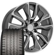 22" Replica Wheels fit Chevrolet Silverado 1500 - CV32 Gloss Gunmetal Machined 22x9, Goodyear Tires Set