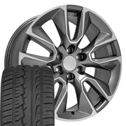 22" Replica Wheels fit Chevrolet Silverado 1500 - CV32 Gloss Gunmetal Machined 22x9, Ironman Tires Set