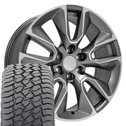 22" Replica Wheels fit Chevrolet Silverado 1500 - CV32 Gloss Gunmetal Machined 22x9, Sailun Tires Set