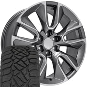 Set(4) 22x9 CV32 Gloss Gunmetal Machined - 6x139.7 +28ET with 285/45r22 Sailun TerraMax RT Tires