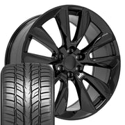 Set(4) 24x10 CV32 Gloss Black - 6x139.7 +28ET with 295/35r24 Sailun Atrezzo SVR LX+ Tires