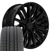 Set(4) 22x9 CV33 Gloss Black - 6x139.7 +28ET with 285/45r22 Bridgestone Dueler Alenza HL Tires