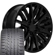 Set(4) 22x9 CV33 Gloss Black - 6x139.7 +28ET with 285/45r22 Goodyear Eagle Sport Tires