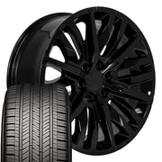 Set(4) 22x9 CV33 Gloss Black - 6x139.7 +28ET with 285/45r22 Goodyear Eagle Touring Tires