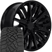 Set(4) 22x9 CV33 Gloss Black - 6x139.7 +28ET with 285/45r22 Sailun TerraMax RT Tires