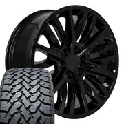 Set(4) 22x9 CV33 Gloss Black - 6x139.7 +28ET with 285/45r22 TBB TS-37 AT Tires