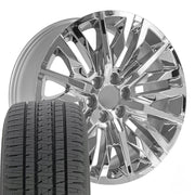 Set(4) 22x9 CV33 Chrome - 6x139.7 +28ET with 285/45r22 Bridgestone Dueler Alenza HL Tires