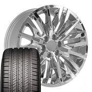 Set(4) 22x9 CV33 Chrome - 6x139.7 +28ET with 285/45r22 Goodyear Eagle Touring Tires