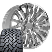 Set(4) 22x9 CV33 Chrome - 6x139.7 +28ET with 285/45r22 TBB TS-37 AT Tires