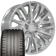 Set(4) 22x9 CV33 Polished - 6x139.7 +28ET with 285/45r22 Goodyear Eagle Touring Tires