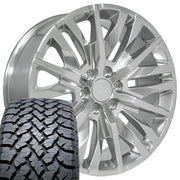 Set(4) 22x9 CV33 Polished - 6x139.7 +28ET with 285/45r22 TBB TS-37 AT Tires
