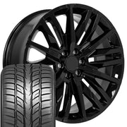 Set(4) 24x10 CV33 Gloss Black - 6x139.7 +28ET with 295/35r24 Sailun Atrezzo SVR LX+ Tires