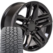 18" Replica Wheels fit Chevrolet Silverado 1500 - CV34B Gloss Black 18x8.5, Sailun Tires Set