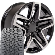18" Replica Wheels fit Chevrolet Silverado 1500 - CV34B Gloss Black Machined 18x8.5, Sailun Tires Set