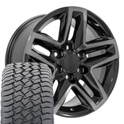 18" Replica Wheels fit Chevrolet Silverado 1500 - CV34B Gloss Black Machined with Tinted Clear 18x8.5, Sailun Tires Set