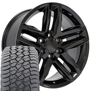 20" Replica Wheels fit Chevrolet Silverado 1500 - CV34B Gloss Black 20x9, Sailun Tires Set