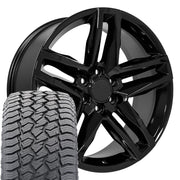 22" Replica Wheels fit Chevrolet Silverado 1500 - CV34B Gloss Black 22x9, Sailun Tires Set