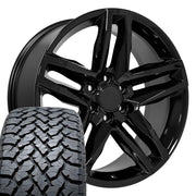 Set(4) 22x9 CV34 Gloss Black - 6x139.7 +26ET with 285/45r22 TBB TS-37 AT Tires