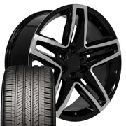 OE Wheels CV34 22x9 6x139.7 Gloss Black Machined Wheels 285-45-22 Goodyear Eagle Touring Tires SET