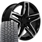 22" Replica Wheels fit Chevrolet Silverado 1500 - CV34B Gloss Black Machined 22x9, Sailun Tires Set