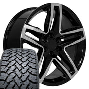 Set(4) 22x9 CV34 Gloss Black Machined - 6x139.7 +26ET with 285/45r22 TBB TS-37 AT Tires