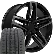 22" Replica Wheels fit Chevrolet Silverado 1500 - CV34B Gloss Black Machined with Tinted Clear 22x9, Bridgestone Tires Set