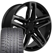 22" Replica Wheels fit Chevrolet Silverado 1500 - CV34B Gloss Black Machined with Tinted Clear 22x9, Goodyear Tires Set