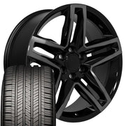 22" Replica Wheels fit Chevrolet Silverado 1500 - CV34B Gloss Black Machined with Tinted Clear 22x9, Goodyear Tires Set