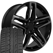 22" Replica Wheels fit Chevrolet Silverado 1500 - CV34B Gloss Black Machined with Tinted Clear 22x9, Ironman Tires Set