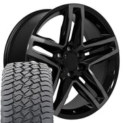 22" Replica Wheels fit Chevrolet Silverado 1500 - CV34B Gloss Black Machined with Tinted Clear 22x9, Sailun Tires Set