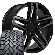 Set(4) 22x9 CV34 Gloss Black Machined with Tinted Clear - 6x139.7 +26ET with 285/45r22 TBB TS-37 AT Tires