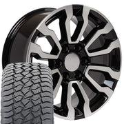 18" Replica Wheels fit GMC Sierra 1500 - CV35 Gloss Black Machined 18x8.5, Sailun Tires Set