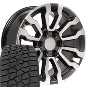 Set(4) 18x8.5 CV35 Gloss Gunmetal Machined - 6x139.7 +26ET with 275/65r18 Ironman All Country AT-X Tires