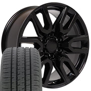 20" Replica Wheels fit GMC Sierra 1500 - CV36 Gloss Black 20x9, Bridgestone Tires Set