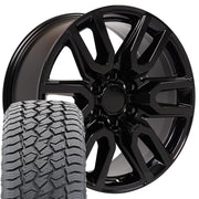 20" Replica Wheels fit GMC Sierra 1500 - CV36 Gloss Black 20x9, Sailun Tires Set