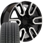 20" Replica Wheels fit GMC Sierra 1500 - CV36 Gloss Black Machined 20x9, Bridgestone Tires Set