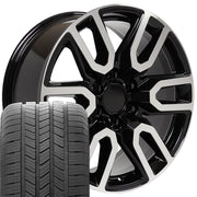 20" Replica Wheels fit GMC Sierra 1500 - CV36 Gloss Black Machined 20x9, Goodyear Tires Set
