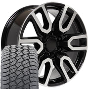 20" Replica Wheels fit GMC Sierra 1500 - CV36 Gloss Black Machined 20x9, Sailun Tires Set