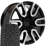 Set(4) 20x9 CV36 Gloss Black Machined - 6x139.7 +28ET with 275/55r20 Sailun TerraMax RT Tires