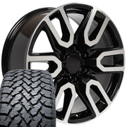 Set(4) 20x9 CV36 Gloss Black Machined - 6x139.7 +28ET with 275/55r20 TBB TS-37 AT Tires