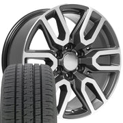 20" Replica Wheels fit GMC Sierra 1500 - CV36 Gloss Gunmetal Machined 20x9, Bridgestone Tires Set